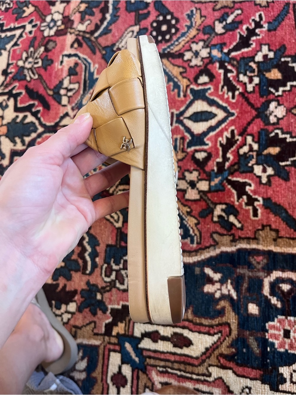 Sam Edelman Tan Woven Leather Andaley Women's fashionable sandal +subtle height